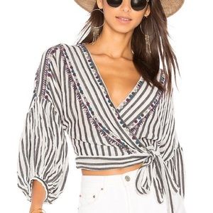 Free People Barcelona Nights Ivory Gauze Cropped Wrap Top Size Large